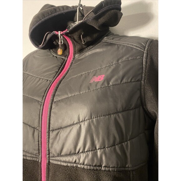 New Balance Women's Fleece Hoodie Jacket Large Full Zipper Black Pink - Picture 2 of 5
